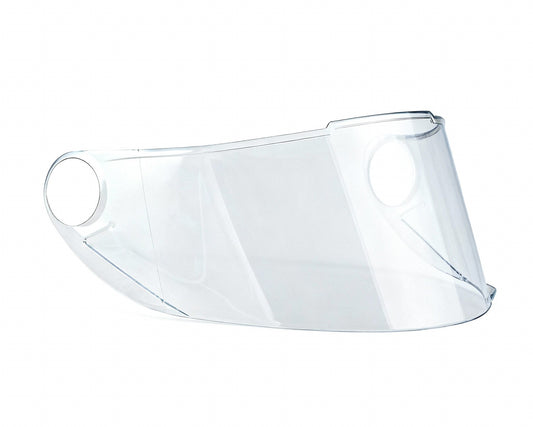 Clear motorcycle visor on a white background