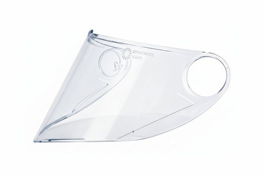 Clear face shield on a white background