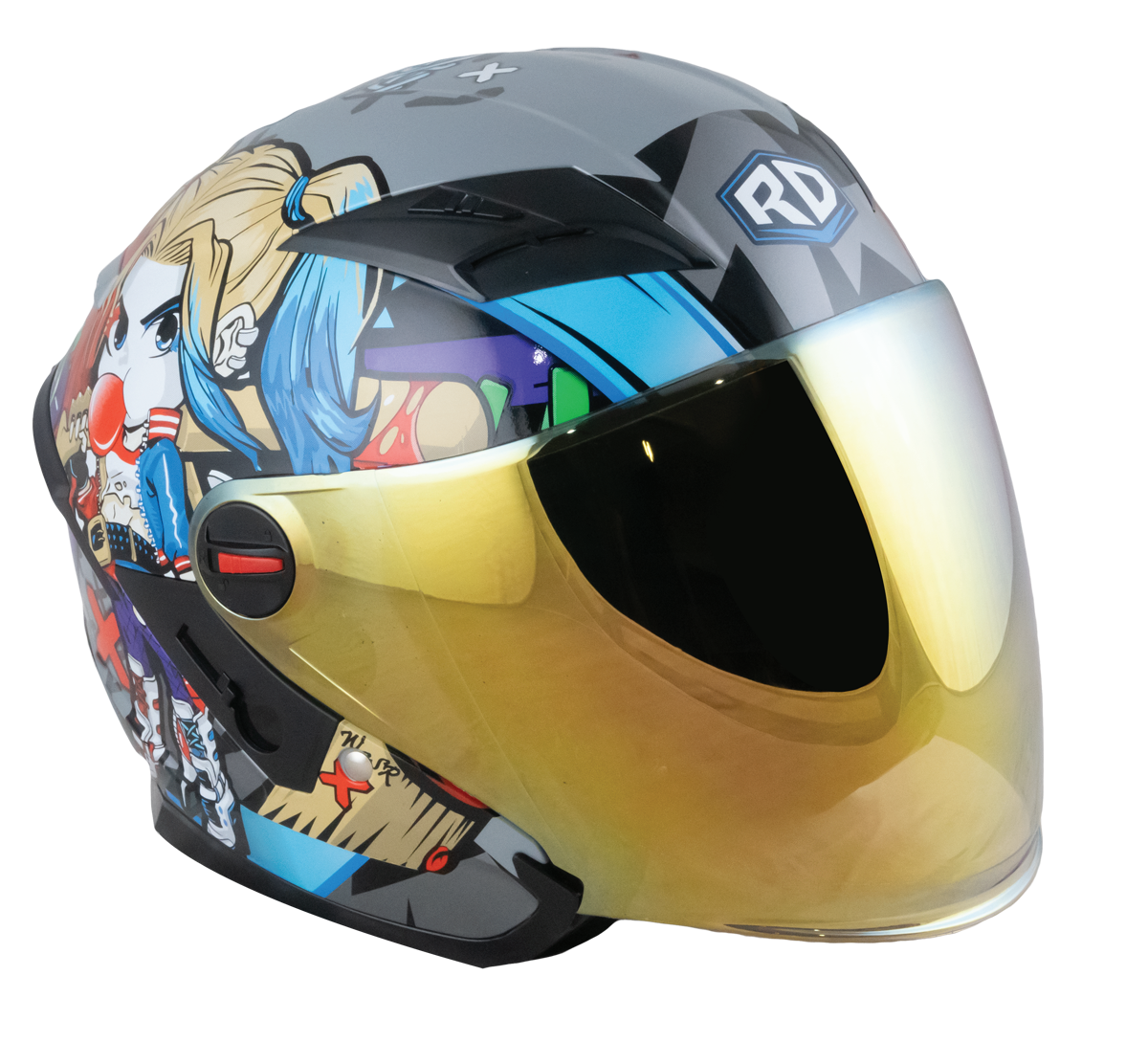RD Air Force 1 Open Face Helmet - Harley Quinn (Grey) Motorcycle Helmet