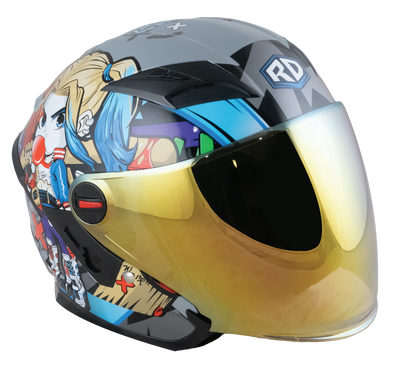 RD Air Force 1 Open Face Helmet - Harley Quinn (Grey) Motorcycle Helmet