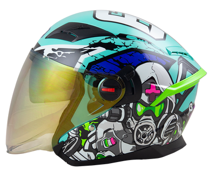 RD Air Force 1 Open Face Helmet - Star War (Mint Blue) Motorcycle Helmet
