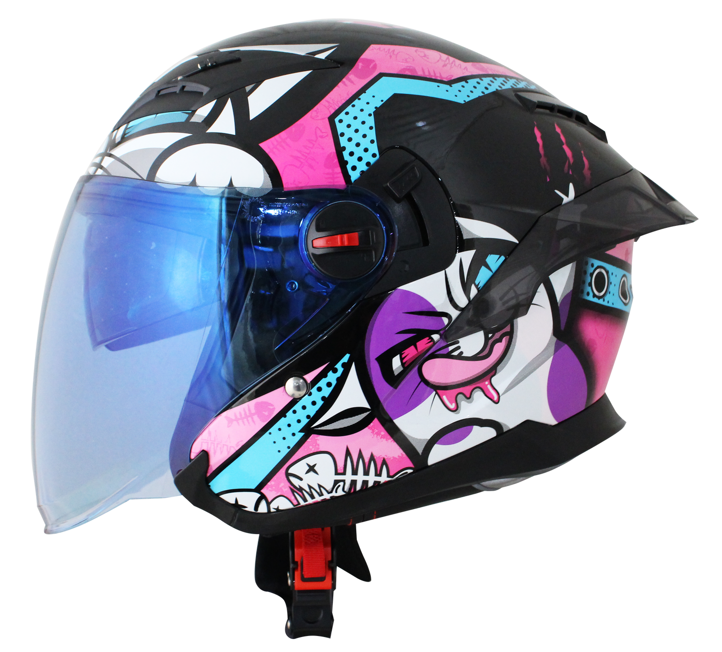 RD Air Force 1 Open Face Helmet - Pop Cat (Black Pink)