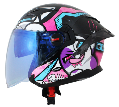 RD Air Force 1 Open Face Helmet - Pop Cat (Black Pink)