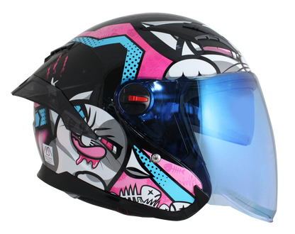 RD Air Force 1 Open Face Helmet - Pop Cat (Black Pink)