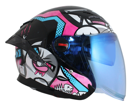 RD Air Force 1 Open Face Helmet - Pop Cat (Black Pink)