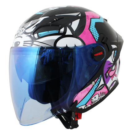 RD Air Force 1 Open Face Helmet - Pop Cat (Black Pink)