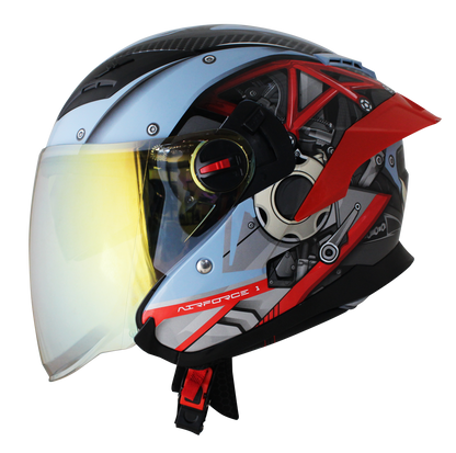 RD Air Force 1 Open Face Helmet - Engine (Sea Blue)