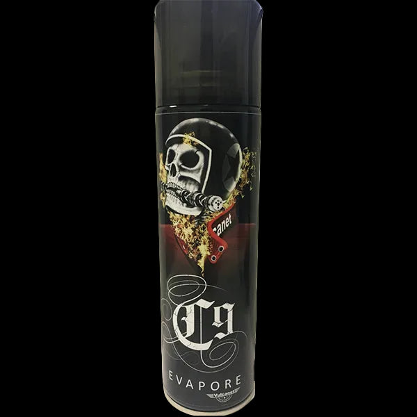 Black spray can with skull design and 'Evapore' branding on a white background